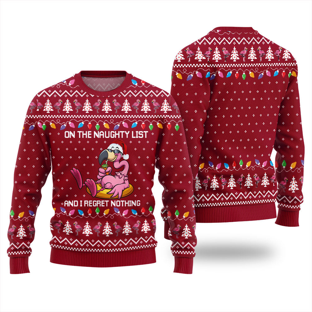 Naughty List Flamingo Funny Christmas Sweaters For Adults