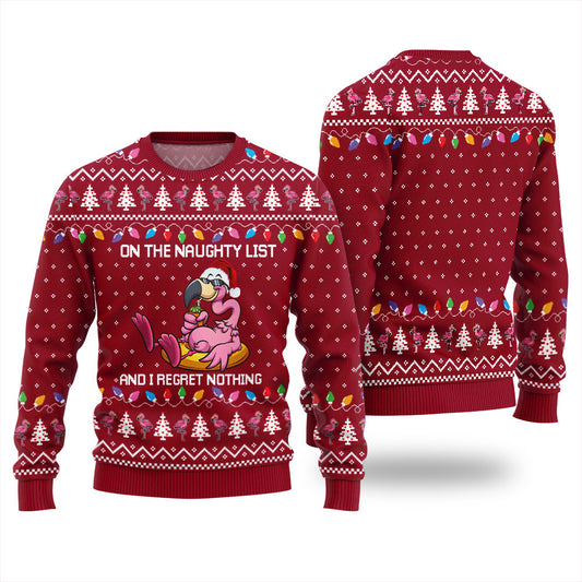 Naughty List Flamingo Funny Christmas Sweaters For Adults