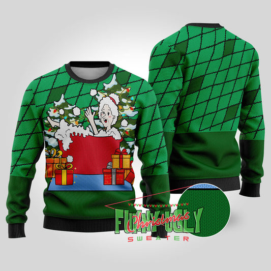 Naughty Mrs. Claus Ugly Christmas Sweater Forest Green