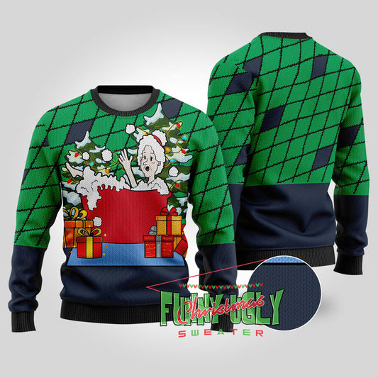 Naughty Mrs. Claus Ugly Christmas Sweater Navy