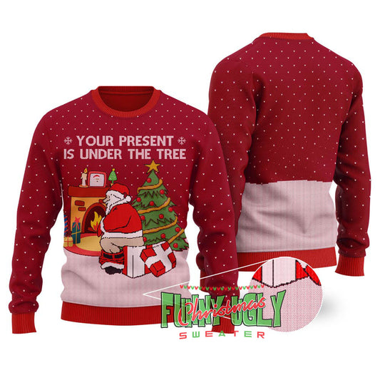 Naughty Santa Christmas Sweater Cardinal Red