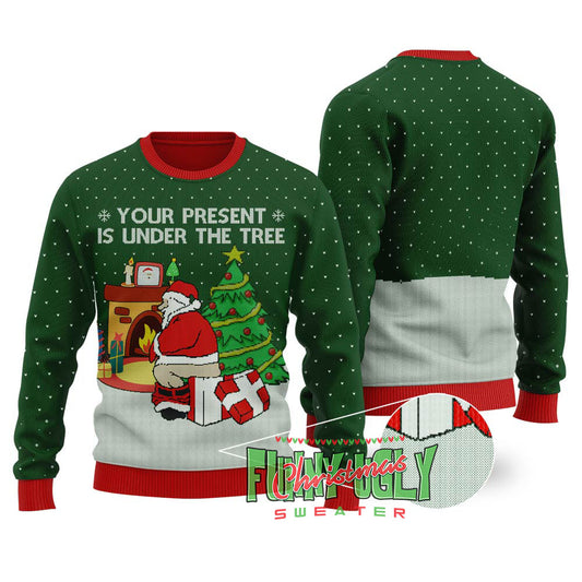 Naughty Santa Christmas Sweater Forest Green