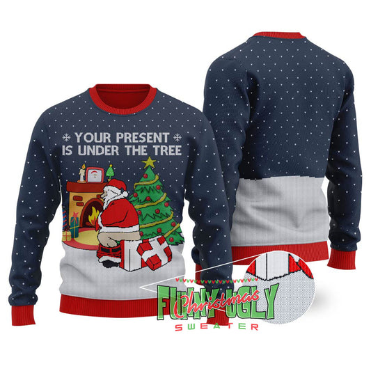 Naughty Santa Christmas Sweater Navy