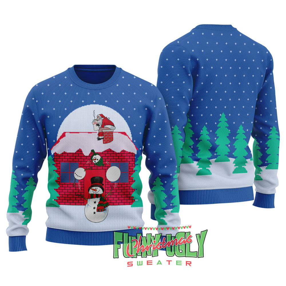 Naughty Santa Funny Snowman Ugly Christmas Sweater