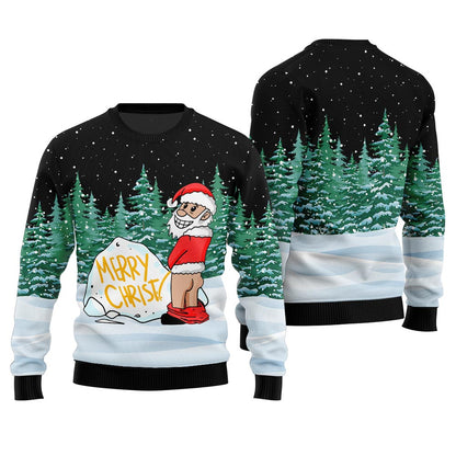 Naughty Santa Merry Christmas Ugly Sweater Black