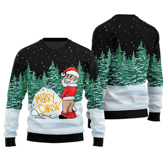 Naughty Santa Merry Christmas Ugly Sweater Black