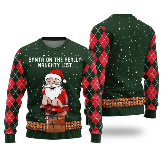 Naughty Santa On Rooftop Men's Ugly Christmas Sweater