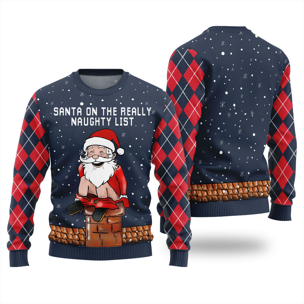 Naughty Santa On Rooftop Men's Ugly Christmas Sweater