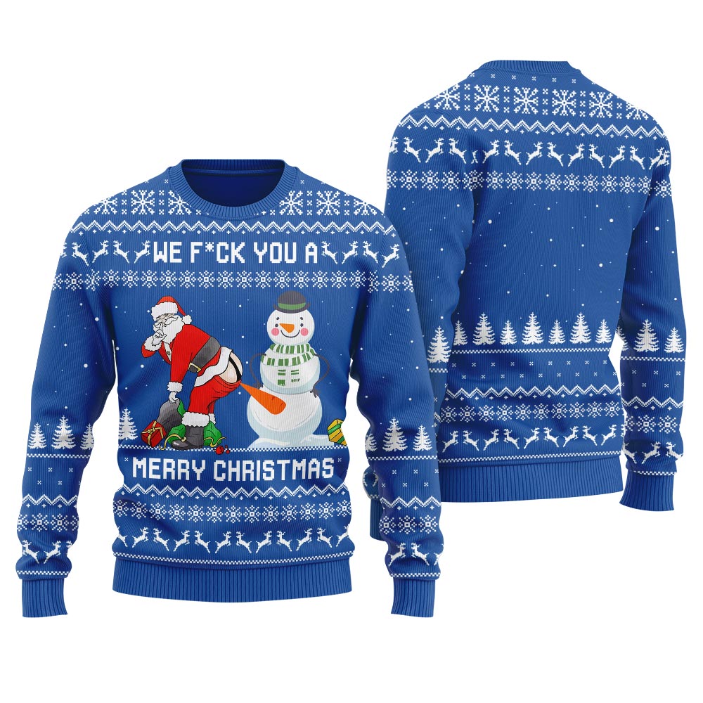 Santa Playing With Snowman Ugly Christmas Sweater For Men