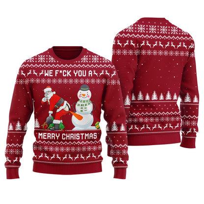 Naughty Santa Snowman Ugly Christmas Sweater For Unisex