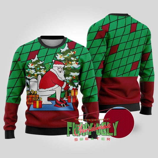 Naughty Santa Claus Ugly Christmas Sweater Cardinal Red