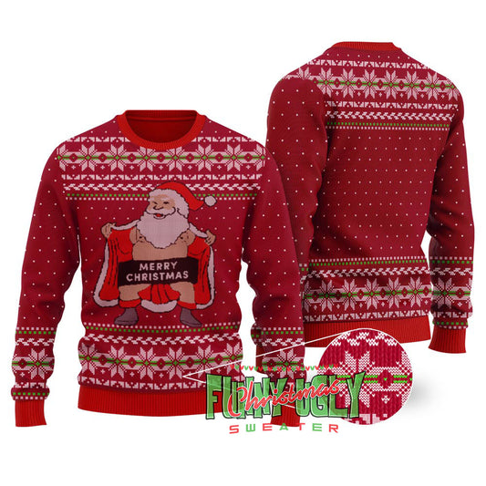 Naughty Santa Christmas Sweater Adults Cardinal Red