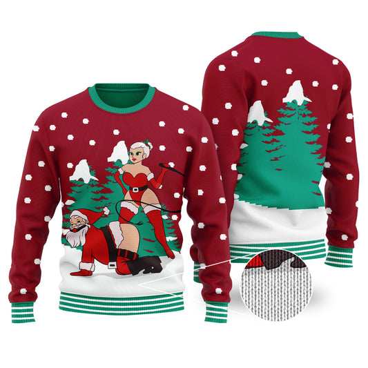 Naughty Santa Ugly Christmas Sweater Cardinal Red - Funny Ugly Christmas Sweater