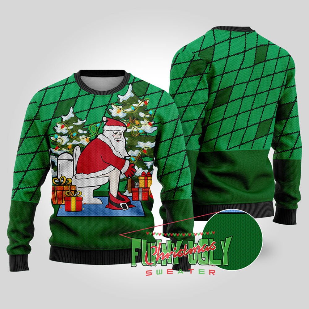 Naughty Santa Claus Ugly Christmas Sweater Forest Green