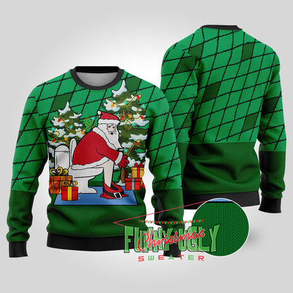 Naughty Santa Claus Ugly Christmas Sweater Forest Green