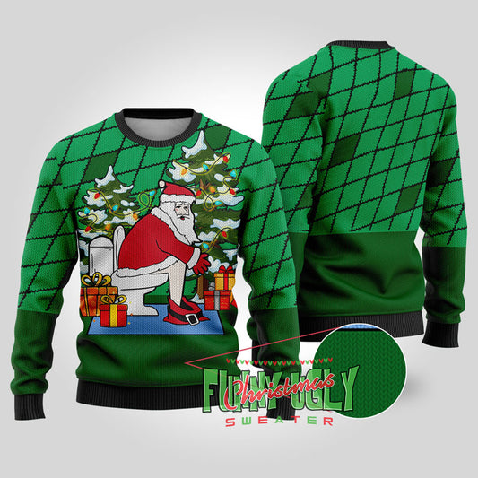 Naughty Santa Claus Ugly Christmas Sweater Forest Green