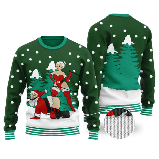 Naughty Santa Ugly Christmas Sweater Forest Green - Funny Ugly Christmas Sweater