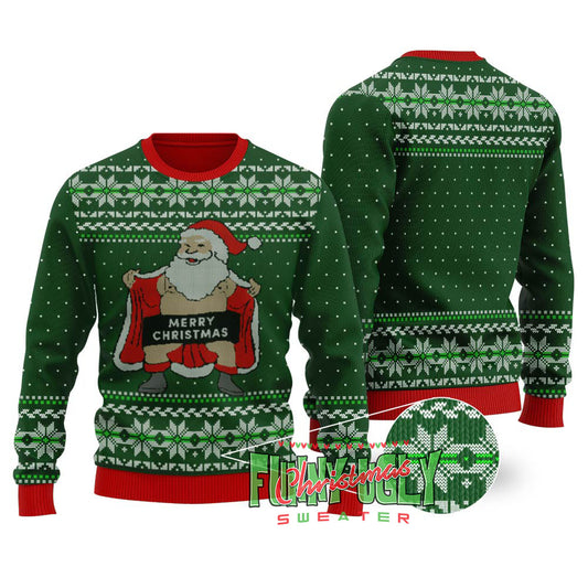 Naughty Santa Ugly Christmas Sweater Forest Green