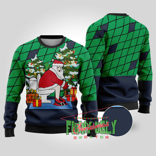 Naughty Santa Claus Ugly Christmas Sweater Navy