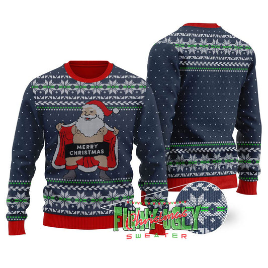 Naughty Santa Ugly Christmas Sweater Navy