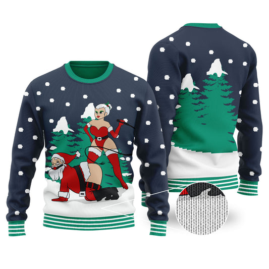 Naughty Santa Ugly Christmas Sweater Navy - Funny Ugly Christmas Sweater