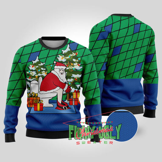 Naughty Santa Claus Ugly Christmas Sweater Royal