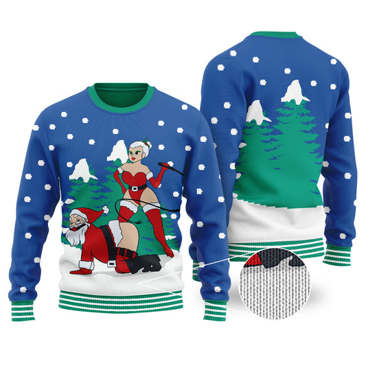 Naughty Santa Ugly Christmas Sweater Royal - Funny Ugly Christmas Sweater