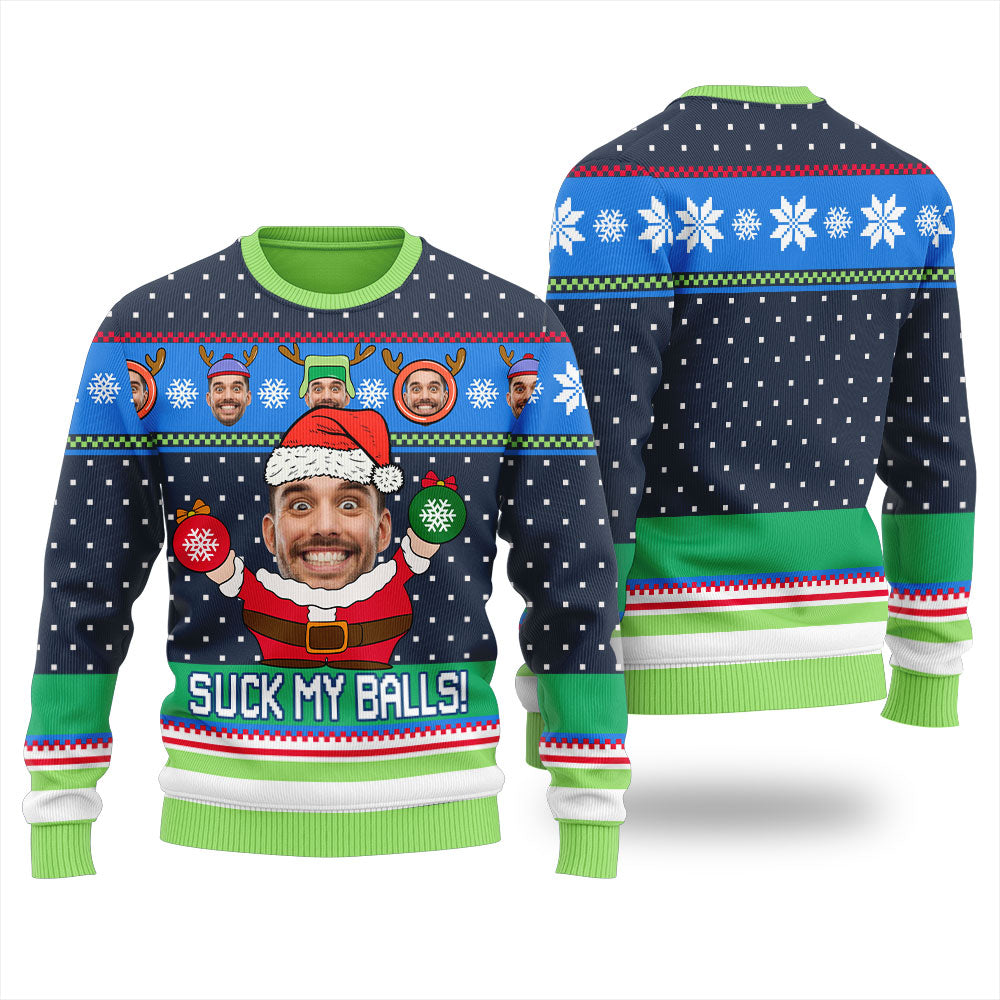 Naughty Suck My Balls Custom Ugly Sweater Women's