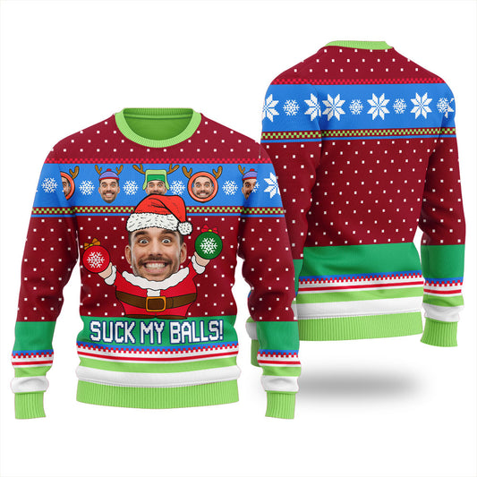 Naughty Suck My Balls Custom Ugly Sweater Women's