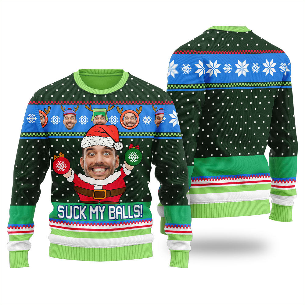 Naughty Suck My Balls Custom Ugly Sweater Women's