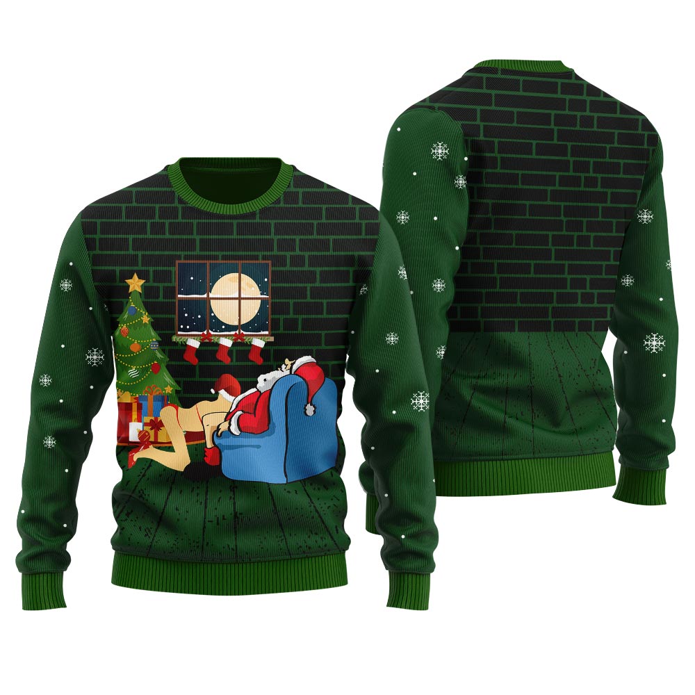 Santa With Sexy Girl Men's Ugly Christmas Sweater
