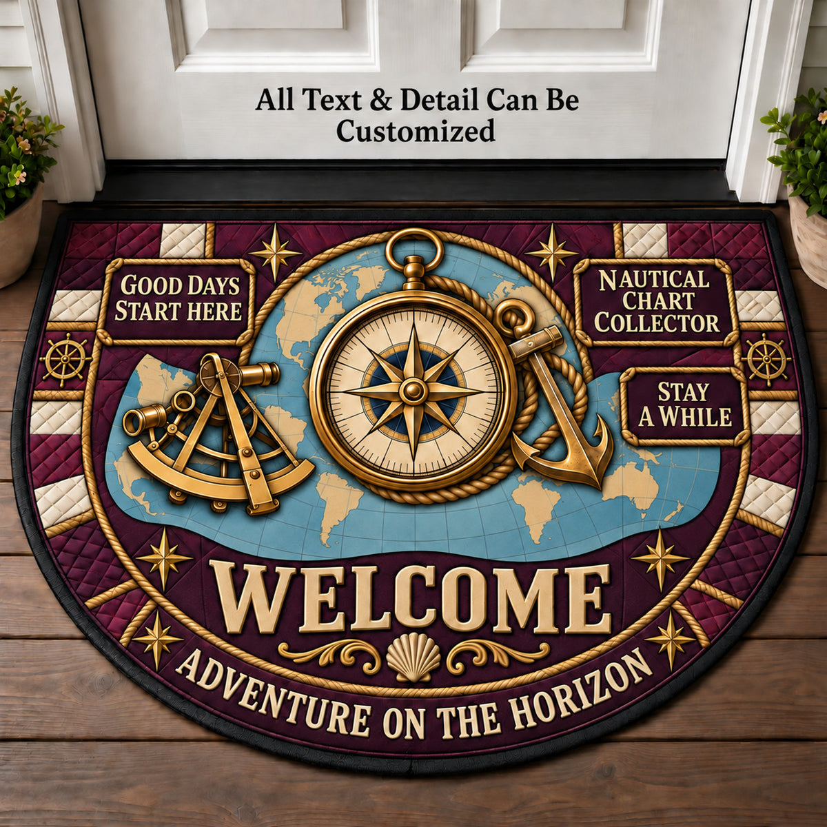 Nautical Chart Collector Personalized Half Round Mat | 5To9Vibe