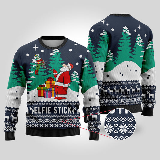 Navy Elf Santa Selfie Funny Ugly Christmas Sweater
