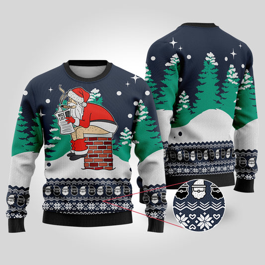 Navy Funny Santa Naughty Or Nice List Christmas Sweater
