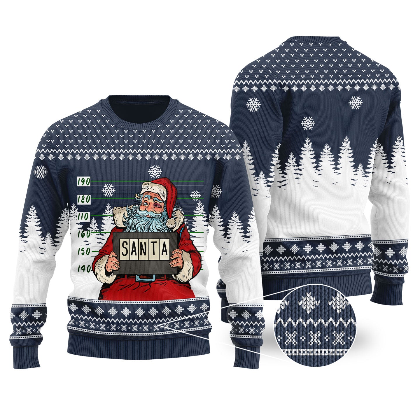 Santa Jail Navy Funny Ugly Christmas Sweater - Funny Ugly Christmas Sweater
