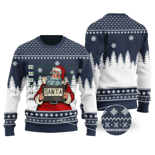 Santa Jail Navy Funny Ugly Christmas Sweater - Funny Ugly Christmas Sweater