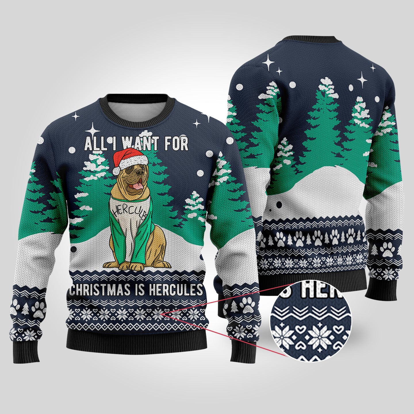 Navy The Beast Hercules Sandlot Dog Ugly Christmas Sweater