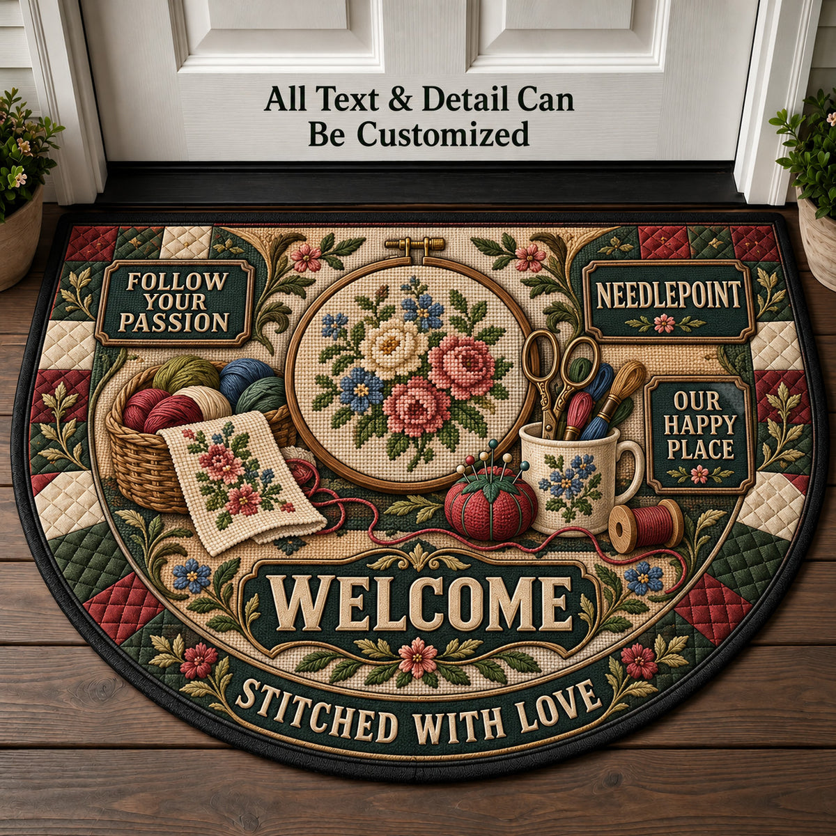Needlepoint Personalized Half Round Mat | 5To9Vibe