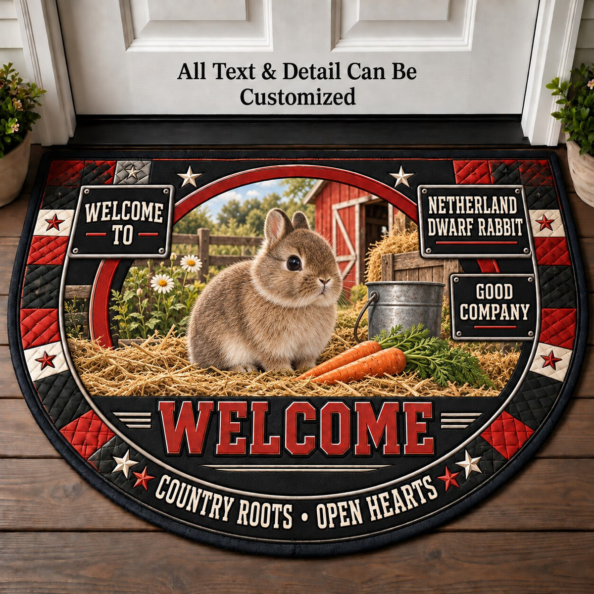 Netherland Dwarf Rabbit Personalized Half Round Mat | 5To9Vibe