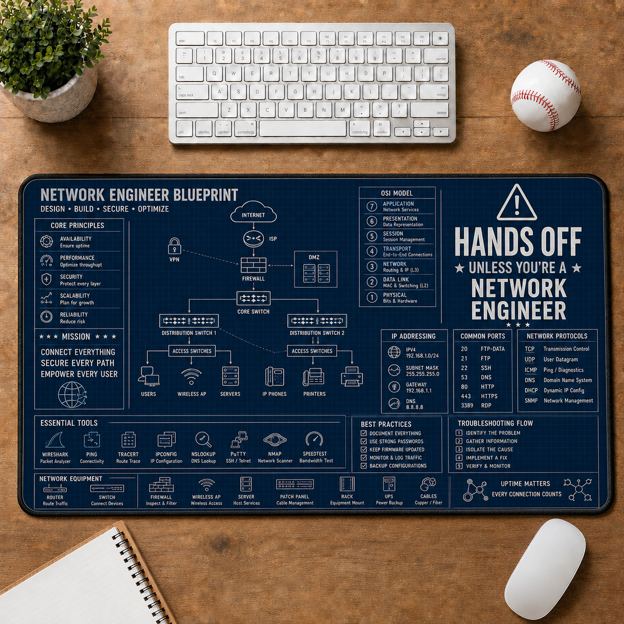 AI Engineer Blueprint Large Desk Mat - Neural Network & Machine Learning Plus Size Mouse Pad - 5to9vibe