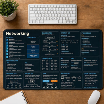 Networking Cheat Sheet Quick Reference Guide Desk Mat | 5To9Vibe