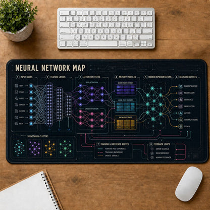 Neural Network Map Futuristic Technical Guide Desk Mat | 5To9Vibe
