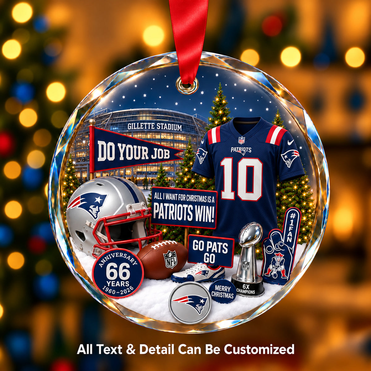 New England Patriots Jersey Snow Globe Glass Ornament