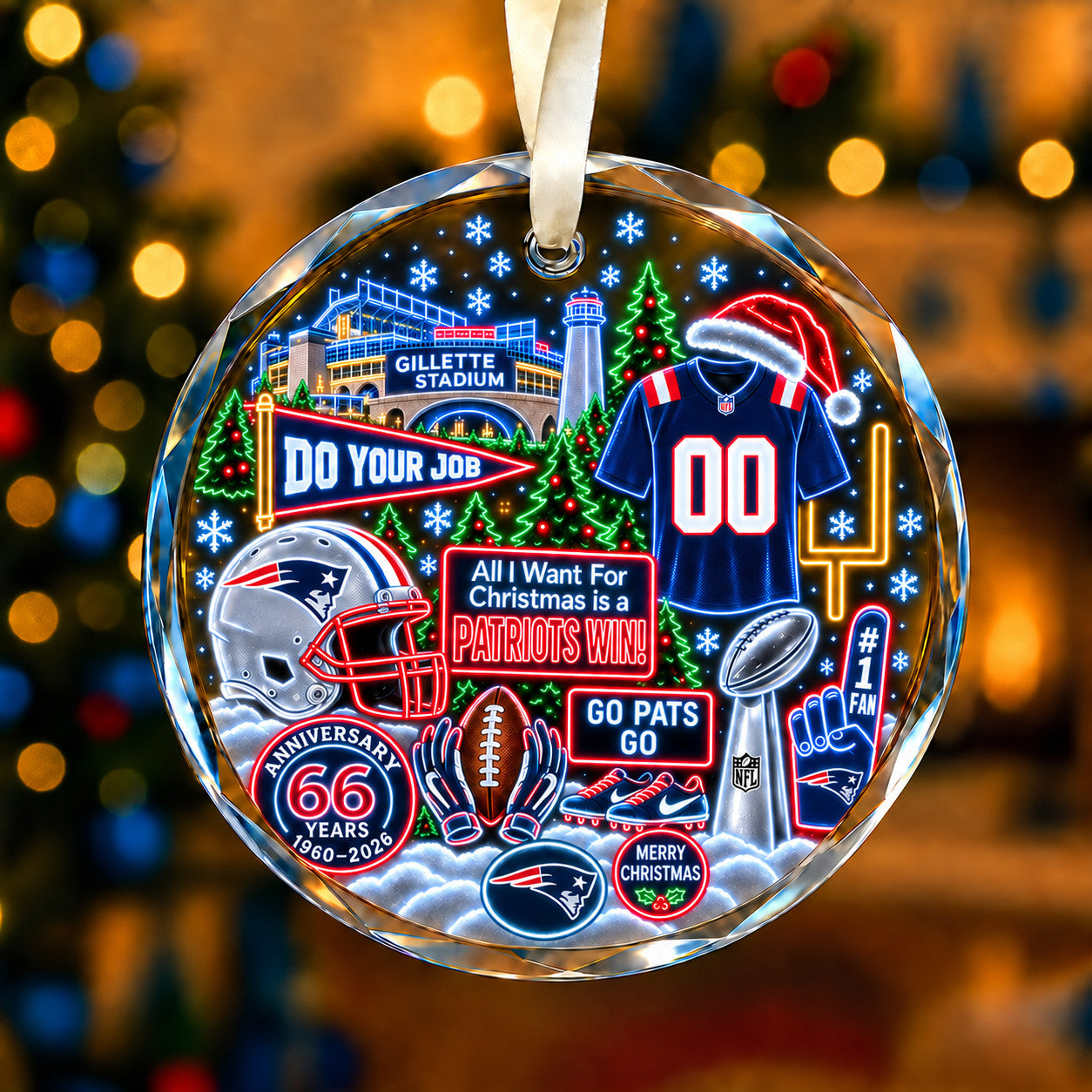 All Football Teams Christmas Neon Stadium Snow Glass Ornament With Gift Box - 5to9vibe