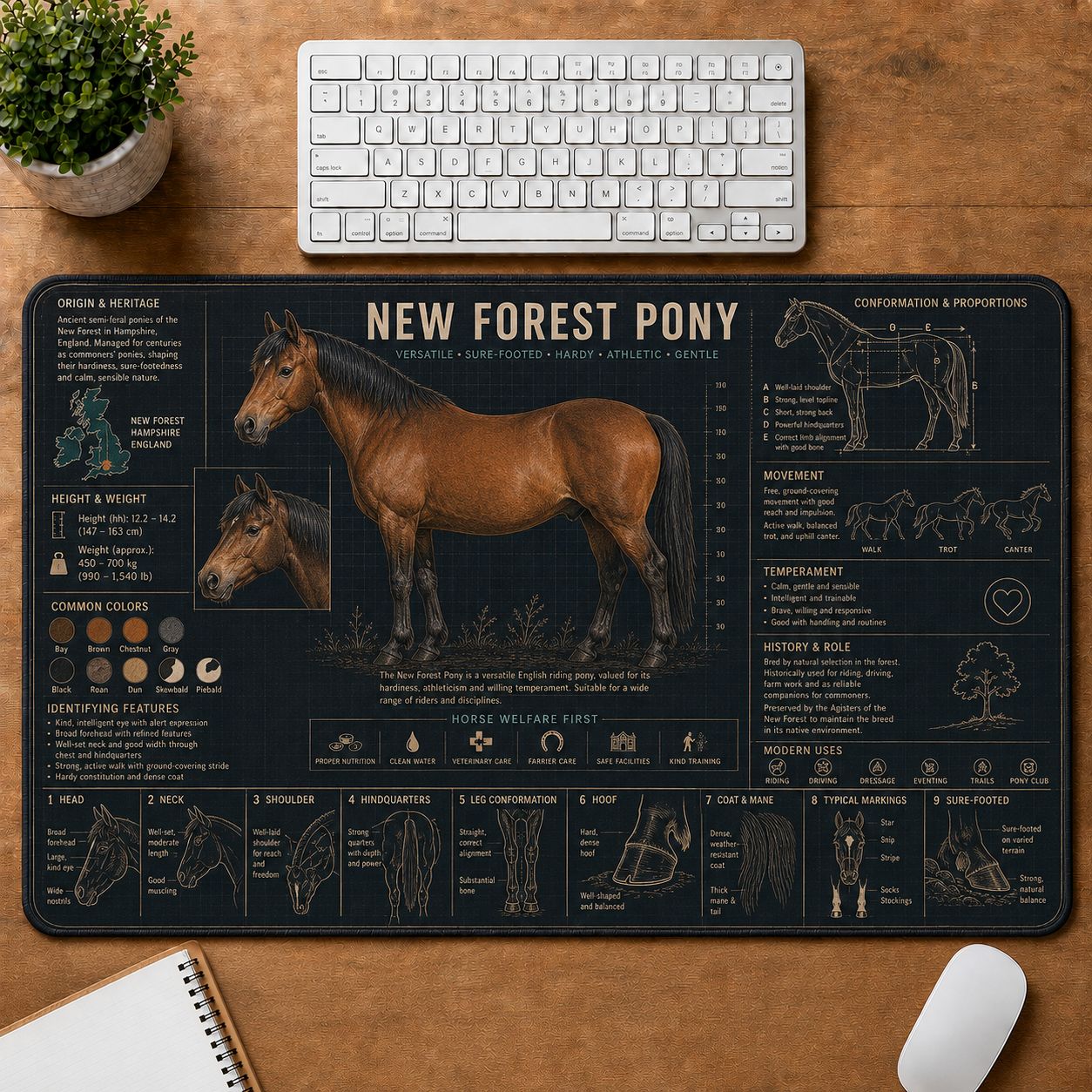 New Forest Pony Horse and Equestrian Visual Guide Desk Mat | 5To9Vibe