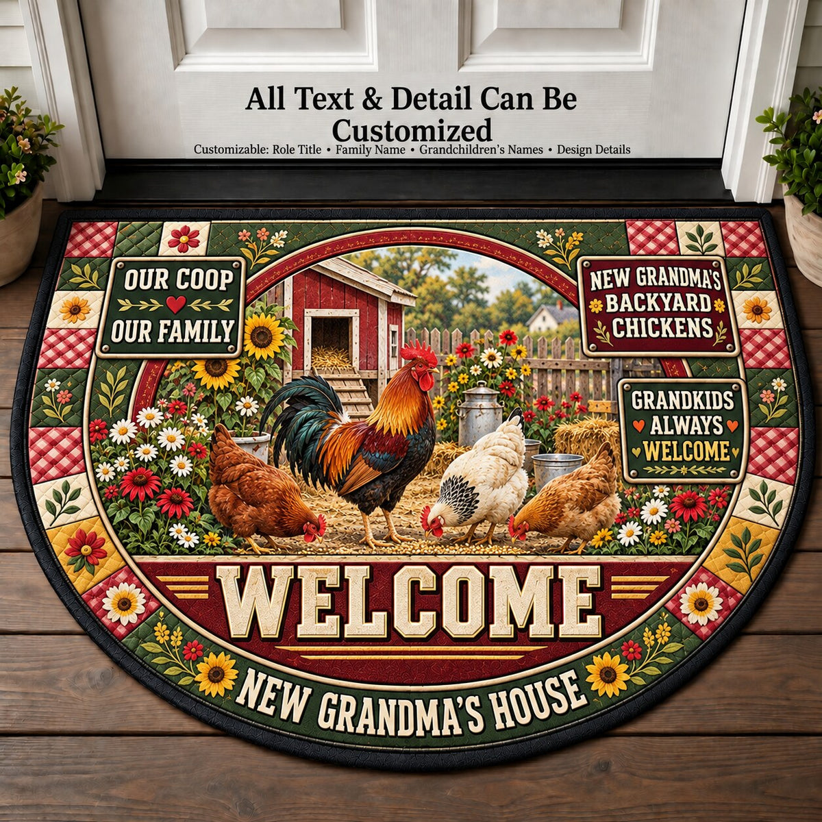 New Grandma's Backyard Chickens Personalized Half Round Mat | 5To9Vibe