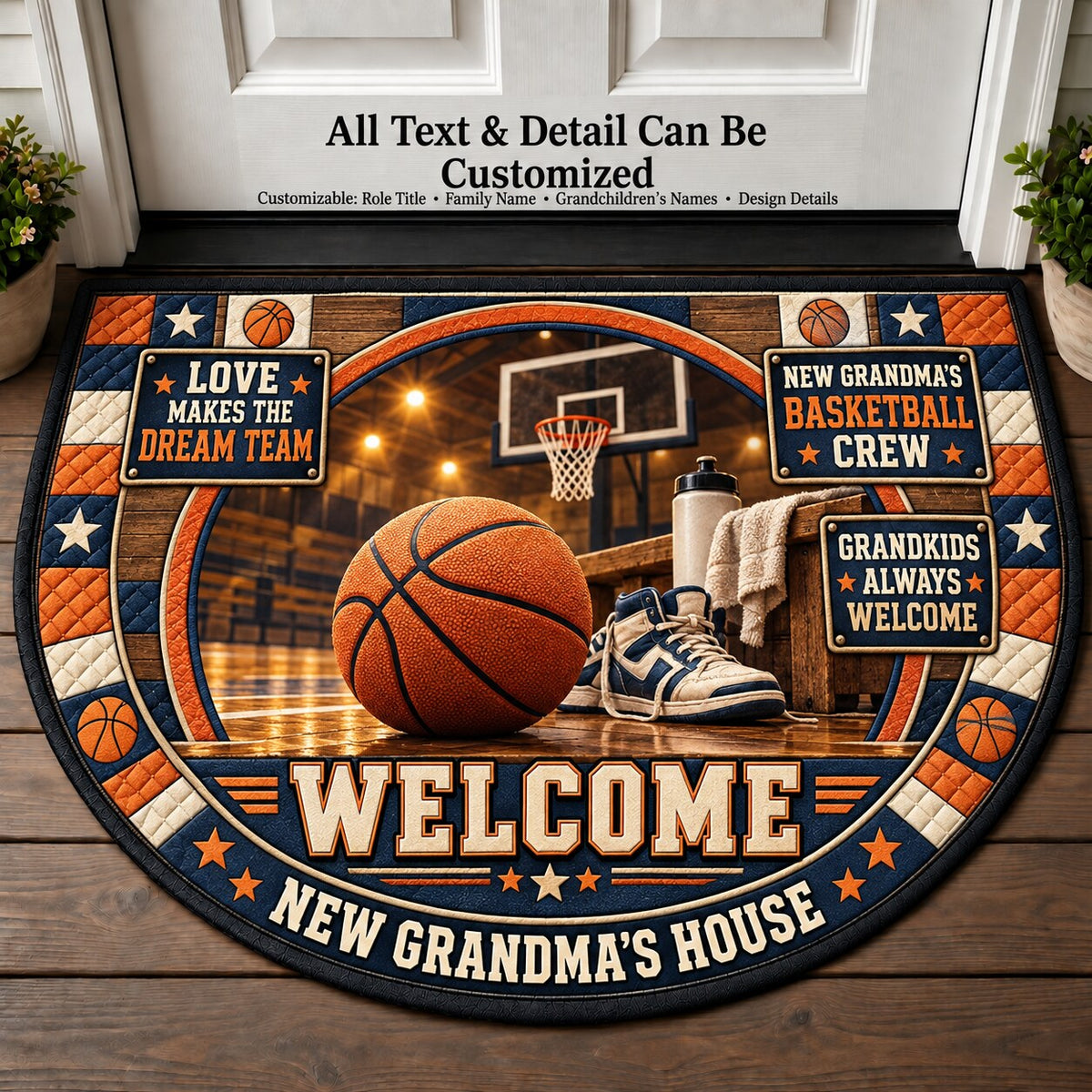 New Grandma's Basketball Crew Personalized Half Round Mat | 5To9Vibe
