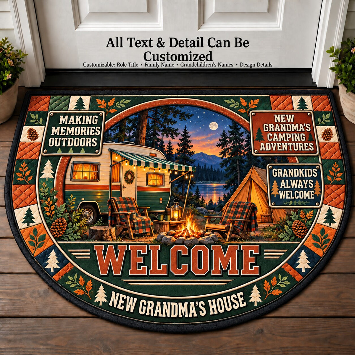 New Grandma's Camping Adventures Personalized Half Round Mat | 5To9Vibe