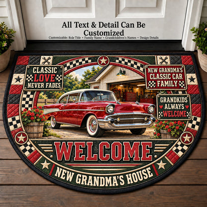 New Grandma's Classic Car Family Personalized Half Round Mat | 5To9Vibe