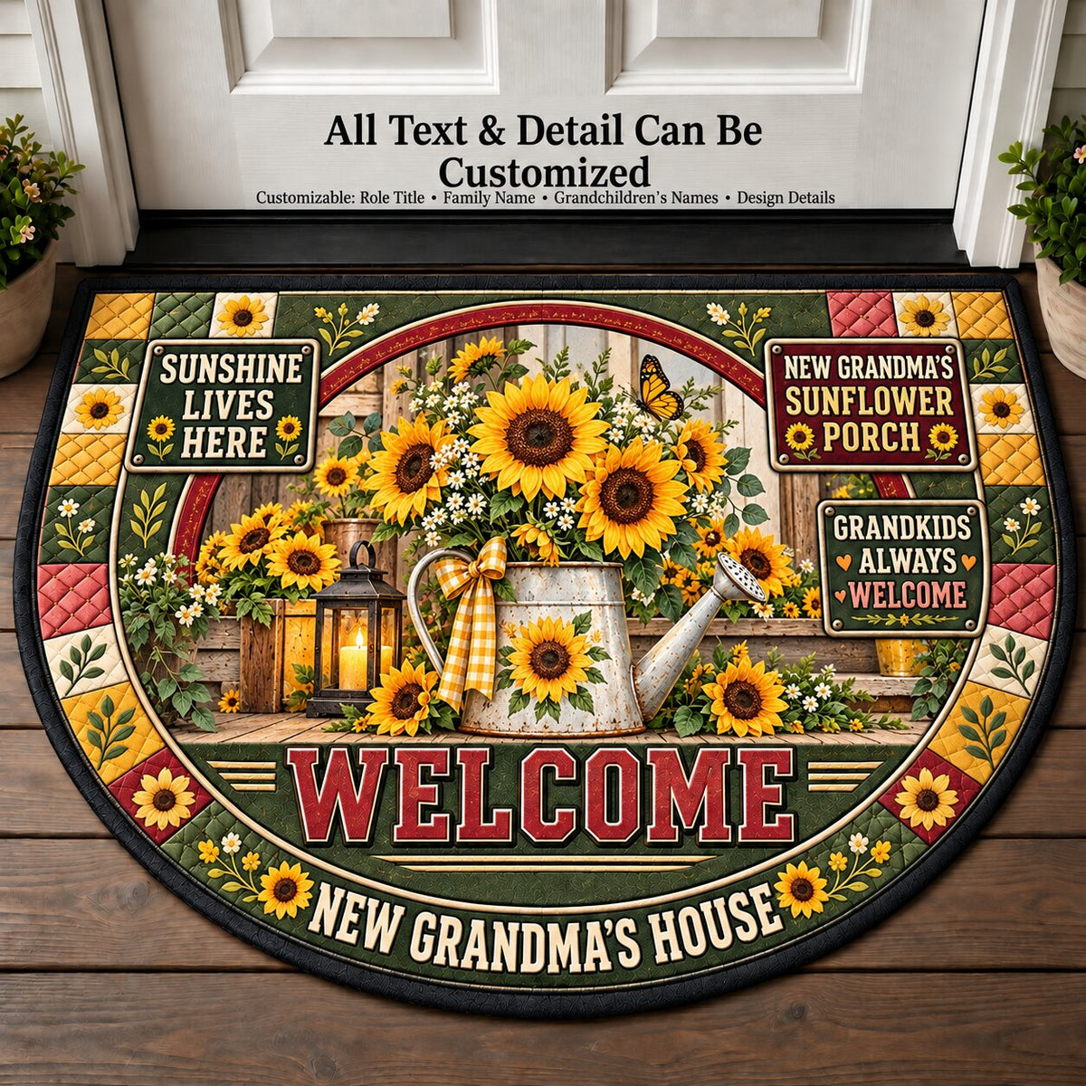 New Grandma's Sunflower Porch Personalized Half Round Mat | 5To9Vibe